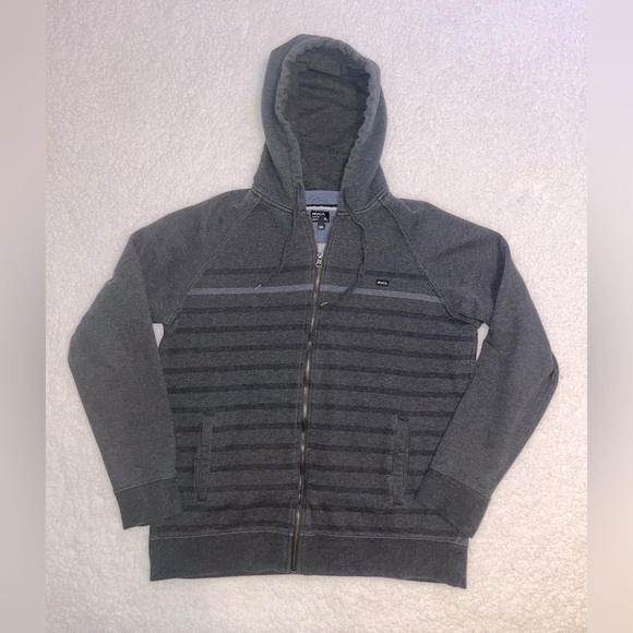 RVCA Striped Full Zip Hoodie Gray Mens XL - Picture 1 of 6